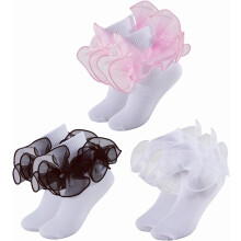 3 paia di calzini da bambina con volant, calzini con doppio pizzo, risvolto a volant, calzini eleganti per concorsi di bellezza con volant, calzini