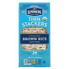 Lundberg, Orgaaninen Thin Stackers, Puffed Grain Cakes, Brown Rice, Lightly Salted, 24 Rice Cakes, 6 oz (168 g)