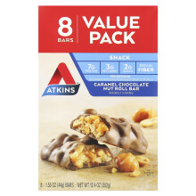 Barra de Snack Atkins, Caramelo Chocolate e Nozes, 8 Barras, 1.55 oz (44 g) Cada