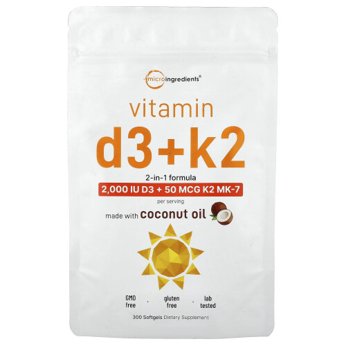 Micro Ingredients, Vitamin D3 + K2, 300 Weichgel