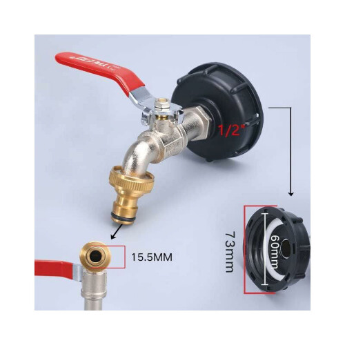 IBC-kran 1000L regnvannssamleradapter med messingventil 1