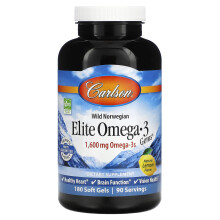 Carlson, Wild Norwegian, Elite Omega-3 Gems, Natural Lemon, 180 Soft Gels
