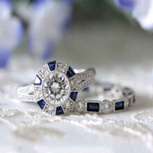(6) 2 Fashion Pcs Silver Plated Natural Blue Sapphire White Ring Topaz Wedding
