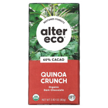 Alter Eco, Barra de Chocolate Orgânico Escuro, Crunch de Quinoa, 60% Cacau, 2,82 oz (80 g)