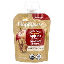 Happy Family Organics, Happy BabyÆ, Nutty BlendsÆ, 6+ Miesiące, Organiczne Jabłka z 1 łyżką Masłem Orzechowym, 3 oz (85 g)