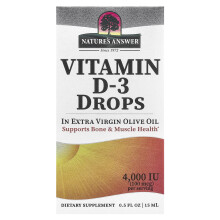 Nature's Answer, Vitamin D-3 Cseppek, Extra Virgin Olíva Olajban, 100 mcg (4,000 IU), 0.5 fl oz (15 ml)