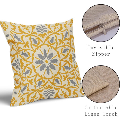 Conjunto de 2 capas de almofada boho em linho, 50x50cm, cinza e amarelo. 2