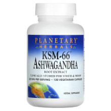 Planetary Herbals, KSM-66 Ashwagandha, 600 mg, 120 Vegetariska Kapslar