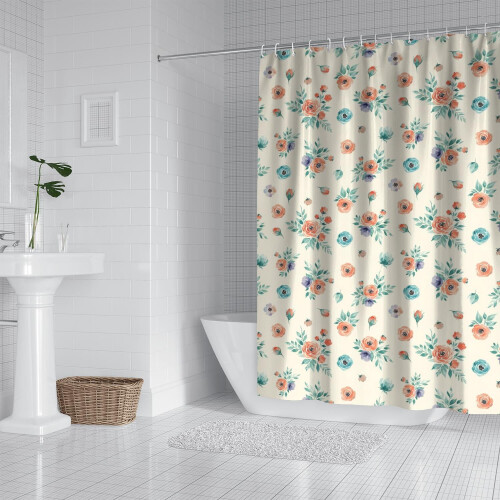 Cortina de chuveiro com estampa floral, 72x84 polegadas, com 12 ganchos. 1