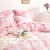 Gingham Duvet Cover Set Light Pink White Full 3-Piece 6