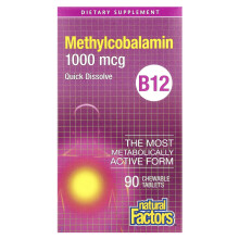 Natural Factors, B12, Metylocobalamina, 1 000 mcg, 90 tabletek do żucia