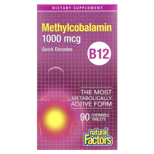 Natural Factors, B12, Methylcobalamin, 1.000 mcg, 90 Chompbare tablets
