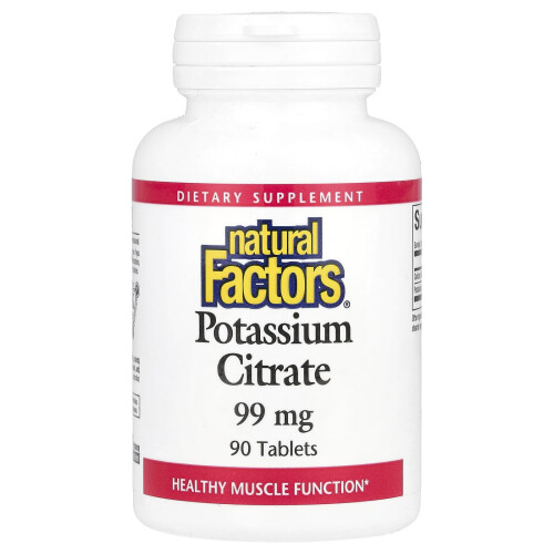 Natural Factors, Cytrynian potasu, 99 mg, 90 tabletek