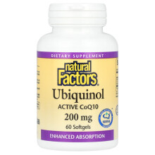 Natural Factors, Ubiquinol, 200 mg, 60 měkkých kapslí