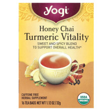 Yogi Tea, Turmeric Vitality, Honing Chai, Koffievrij, 16 Thee zakjes, 1,12 oz (32 g)