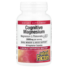 Natural Factors, Kognitív Magnézium, 90 Vegetáriánus Kapszula, (48 mg per Kapszula)