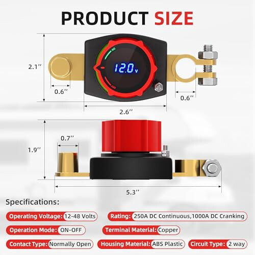 Διακόπτης αποσύνδεσης μπαταρίας άνω 12V-48V με βολτόμετρο LED, αρνητικός διακόπτης 1