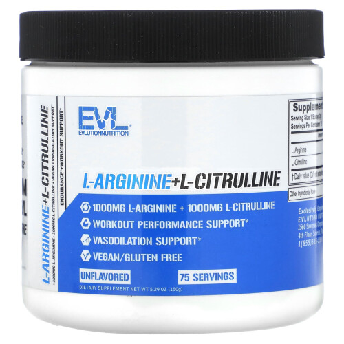 EVLution Nutrition, L-Arginina+l-Citrulina, Sem Sabor, 5.29 oz (150 g)