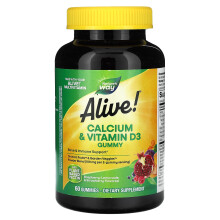 Nature's Way, Alive! Kalsium & Vitamiini D3 Gummy, Raspberry-Lemonade & Strawberry, 60 Gummies