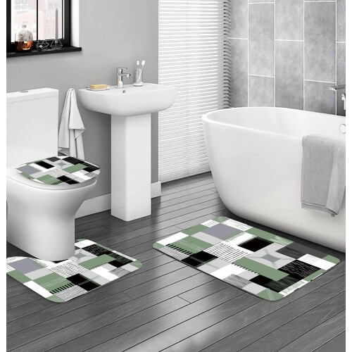 Duschvorhang-Set mit rutschfester Matte, WC-Deckelbezug und 2