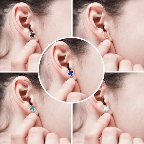 18K Gold Plated Clover Stud Earrings Pink 2