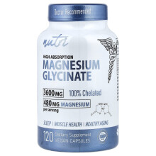 Nutri, Magnesio Glicinato, Alta Assorbimento, 120 Capsule Vegane (900 mg per Capsule)