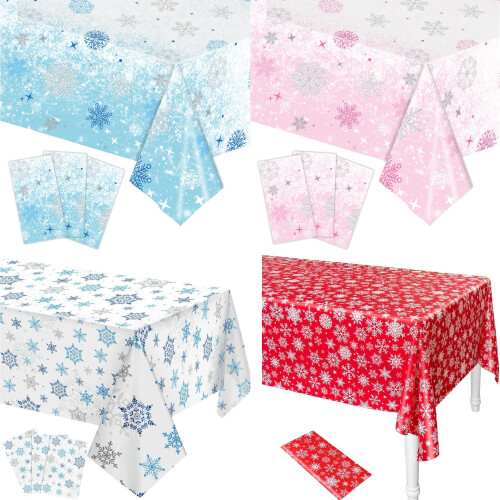 Farmhouse Christmas Tablecloth Blue Snowflake 1pc 2