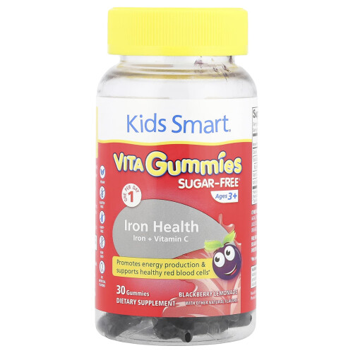 Kids Smart VITA Gummies, Σίδηρος + Βιταμίνη C, Ηλικία 3+, Μαύρο Κεράσι Λεμόνι, 30 Γούβλες