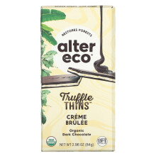 Alter Eco, Truffel Thin, Biologische Donkere Chocolade Bar, Crème Brûlée, 2.96 oz (84 g)