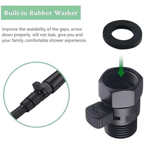 Water Flow Control Valve, Solid Brass Adjusting Shower Head Flow Restrictor with Switch, Matte Black 2