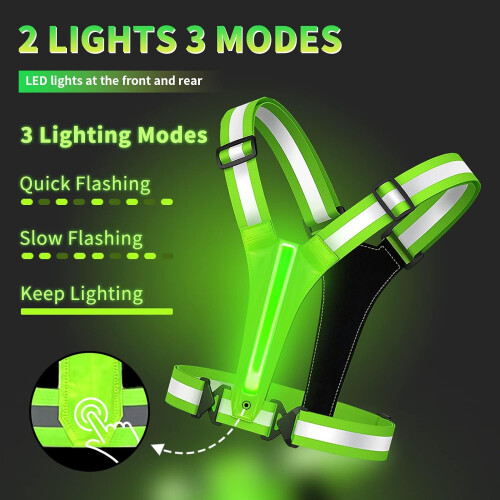 LED reflekterende løbevest, USB genopladelig, justerbar 1