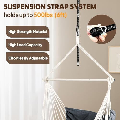 Πολυθρόνα αιώρας 4,9ft3,9ft με μεταλλική μπάρα και 2 μαξιλάρια 2