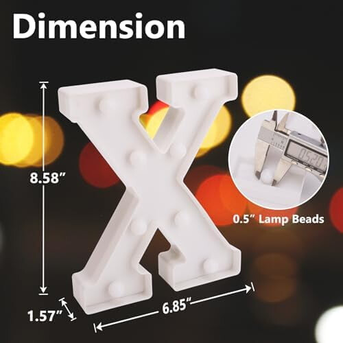 Letra X iluminada por LED, 16,8 x 21,8 cm (6,6 x 8,6 polegadas), alimentada por bateria. 1