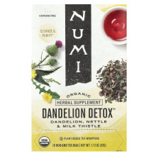 Numi Tea, Numi Chá, Orgânico, Detox de Dente-de-Leão, Sem Cafeína, 16 Sacos de Chá Não GMO, 1.13 oz (32 g)