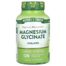 Nature's Truth, Természet igazsága, Magnézium Glicinát, Kötött, 120 Gyors kiadású kapszula