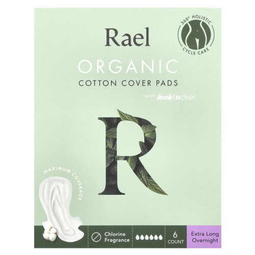 Rael, Cubiertas de algodón Orgánicas, Nocturnas Extra Largas, 6 Conteo