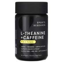 Sports Research, L-Theanín & Kofein, 2-v-1 Formulár, 60 Softgels