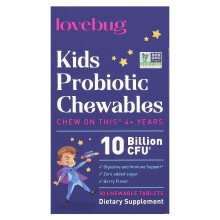 LoveBug Probiotics, Probiotici per Bambini, 4+ Anni, Berry, 10 Miliardi CFU, 30 Comprimi Masticabili