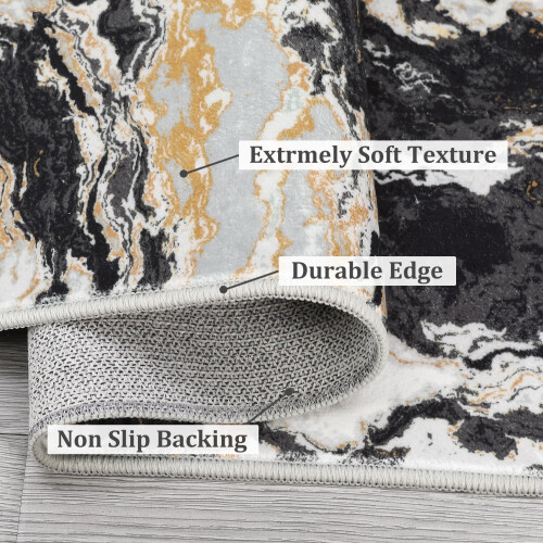 Abstract area rug black 6x9 ft machine washable low pile 1