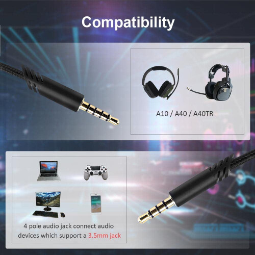 Replacement A10 Cord Compatible with Astro A10 Headset, Inline Volume Cable for A10/A40/A40TR, Compatible with PS5/PS4 Controller (6.5 ft) 1