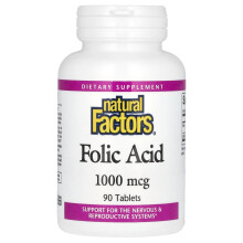 Natural Factors, Kwas foliowy, 1 000 mcg, 90 tabletek