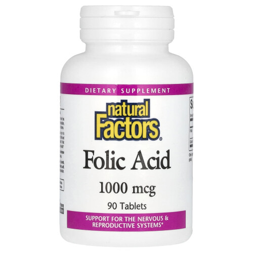 Natural Factors, Foliumzuur, 1.000 mcg, 90 Tablets