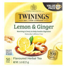 Twinings, Bylinná Čaj, Citrón a Ingver, Bez Kofeínu, 50 Čajových Várek, 2,65 oz (75 g)