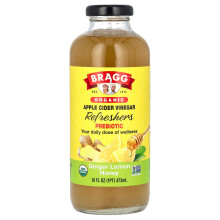 Bragg, Ökógiános Szilvás Cidervinagert Frissítő, Prebiotikus, Ginger Lémon Honey, 16 fl oz (473 ml)