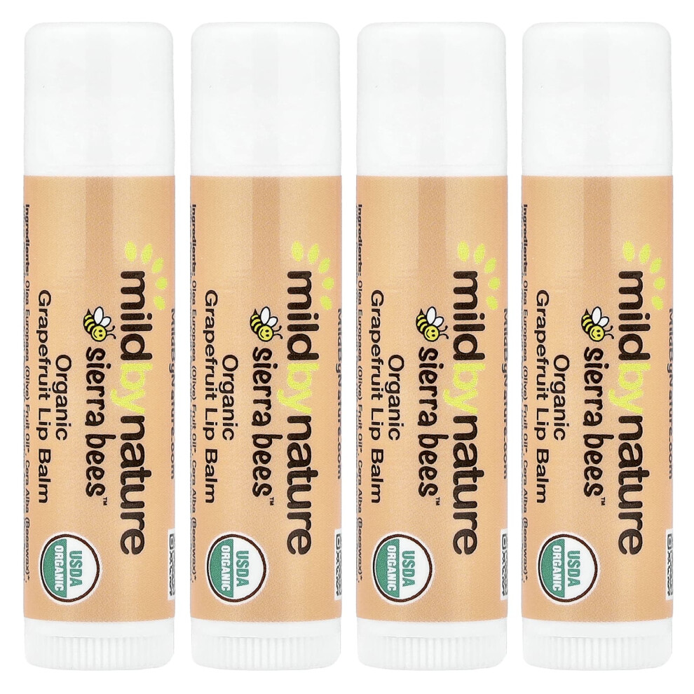 Mild By Nature , Sierra Bees, Organic Lip Balms, Grapefruit, 4 Pack, 0.15 Oz (4.25 G) Each