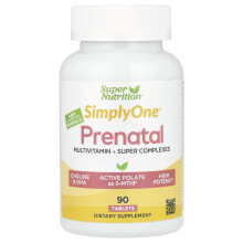 Super Nutrition, Simply One, Multivitamin prenatal z Super Zielonką, Przyprawami, Witaminą A i Foliową, 90 tabletek