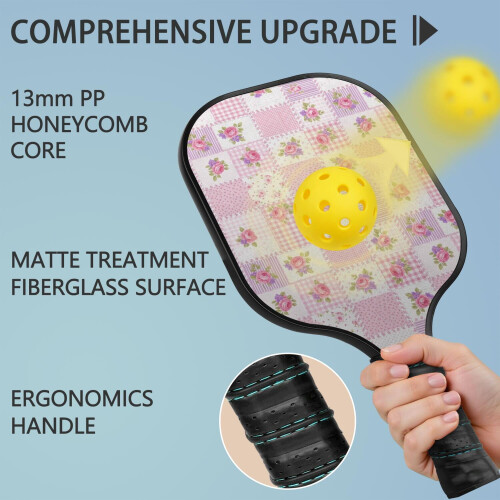 Σετ κουπιών Pickleball από fiberglass με λουλούδια και 2 μπάλες και τσάντα – Συμβατό με 1