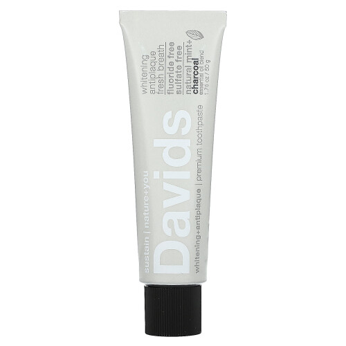 Δαβίδς Natural Toothpaste, Premium Toothpaste, Whitening + Αντιπλάκε, Natural Μέντα + Χάρκολα, 1.75 oz (50 g)
