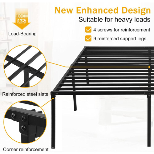 18" Queen Metal Platform Bed Frame Heavy Duty Mattress Foundation with Under Bed Storage Space 1