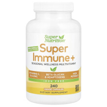 Super Nutrition, Super Imunidade+ Multivitamínico com Vitamina C, Vitamina D e Beta Glucana, Sem Ferro, 240 Veggie Capsulas